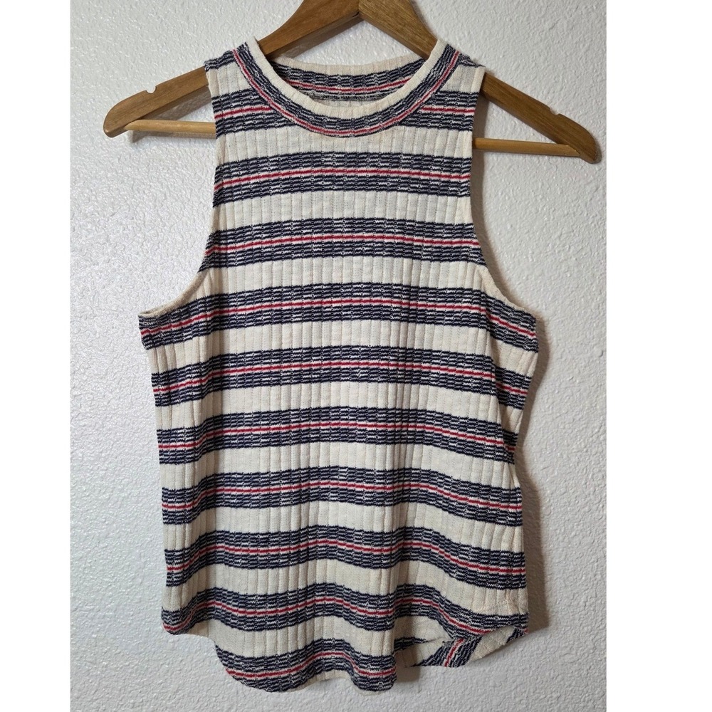 Madewell Ribbed Stripe Tank High Neck‎ Knit Top Coastal Minimalist XXS